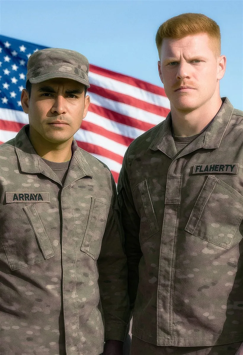 Sergeant Hector Arraya and Flaherty in uniform